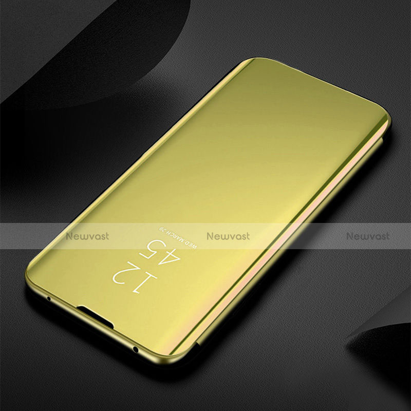 Leather Case Stands Flip Mirror Cover Holder L01 for Apple iPhone 13 Mini Gold