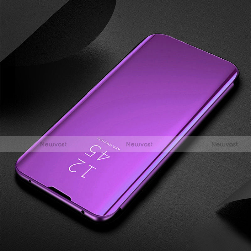 Leather Case Stands Flip Mirror Cover Holder L01 for Apple iPhone 14 Plus Purple