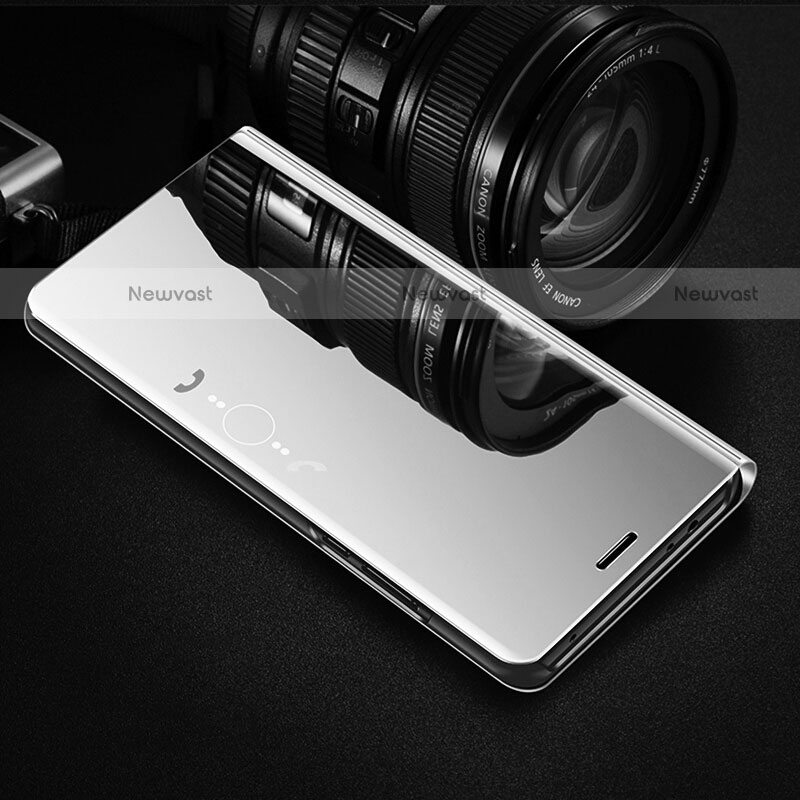 Leather Case Stands Flip Mirror Cover Holder L01 for Google Pixel 4a Silver