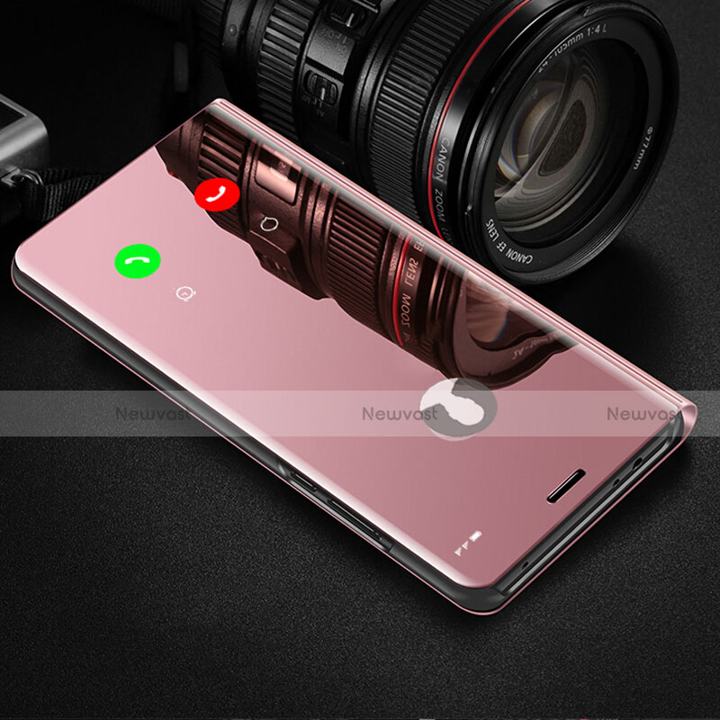 Leather Case Stands Flip Mirror Cover Holder L01 for Huawei Y9a Rose Gold