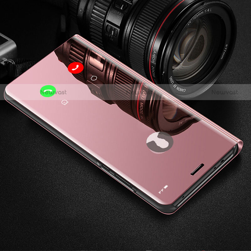 Leather Case Stands Flip Mirror Cover Holder L01 for Oppo A12e Rose Gold