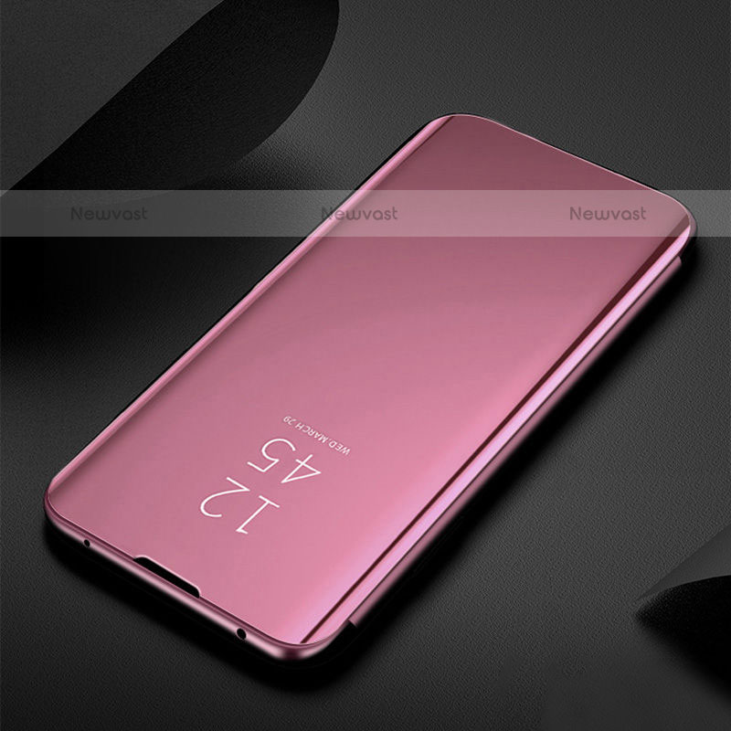 Leather Case Stands Flip Mirror Cover Holder L01 for Oppo F19 Pro Rose Gold
