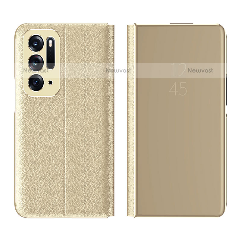 Leather Case Stands Flip Mirror Cover Holder L01 for Oppo Find N 5G Gold