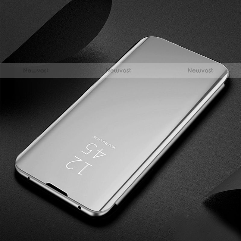 Leather Case Stands Flip Mirror Cover Holder L01 for Oppo Find X5 Pro 5G Silver