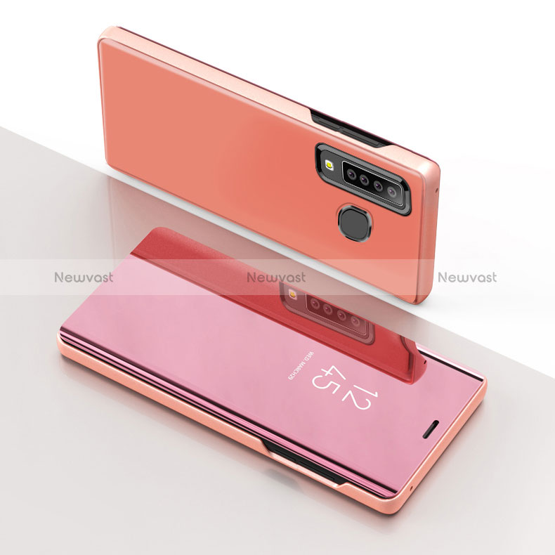 Leather Case Stands Flip Mirror Cover Holder L01 for Samsung Galaxy A9 Star Pro Rose Gold