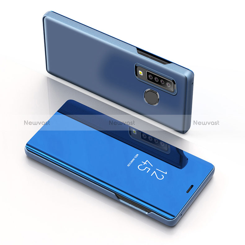 Leather Case Stands Flip Mirror Cover Holder L01 for Samsung Galaxy A9s Blue