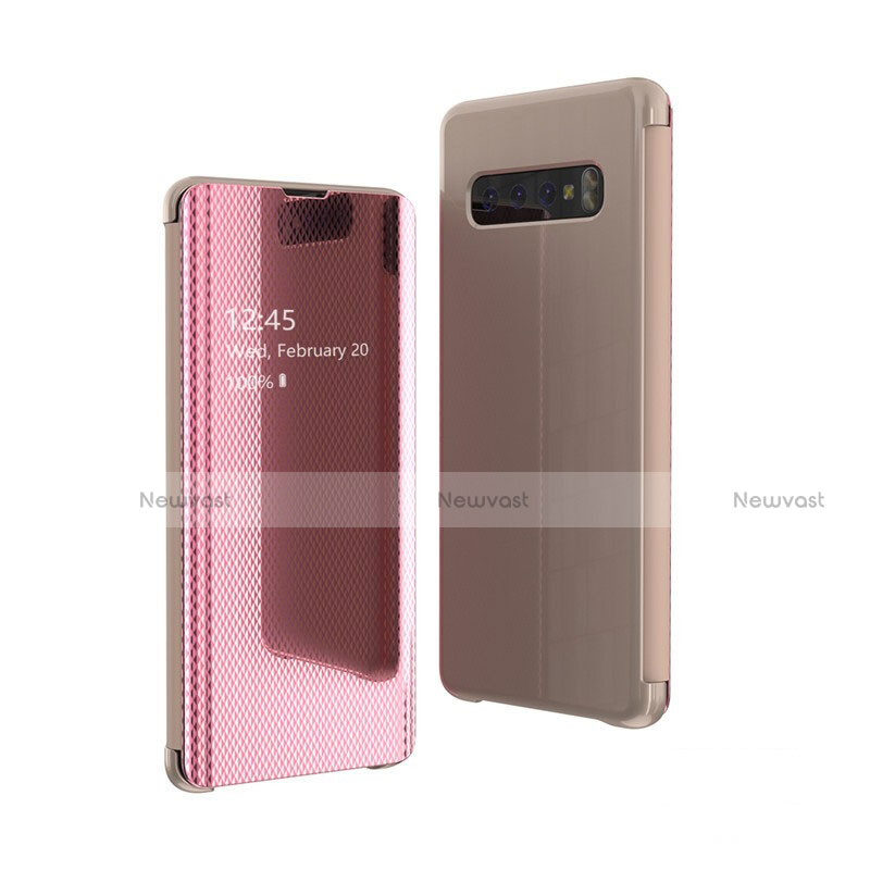 Leather Case Stands Flip Mirror Cover Holder L01 for Samsung Galaxy S10 5G SM-G977B Rose Gold