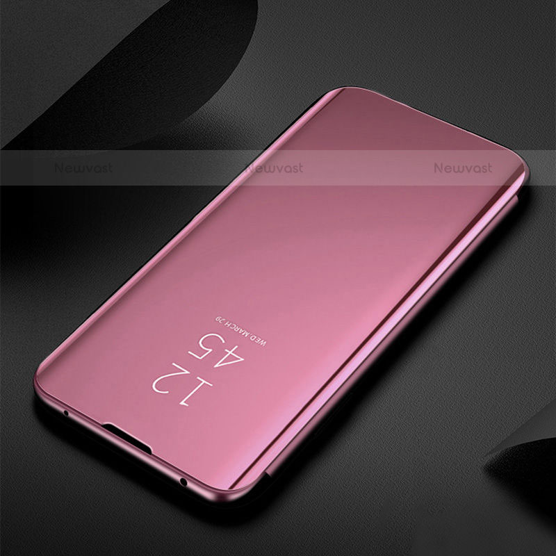 Leather Case Stands Flip Mirror Cover Holder L01 for Samsung Galaxy S21 FE 5G Rose Gold