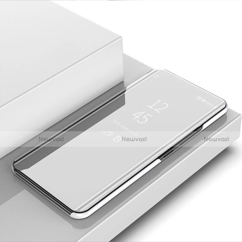 Leather Case Stands Flip Mirror Cover Holder L01 for Xiaomi Redmi 10X 5G Silver