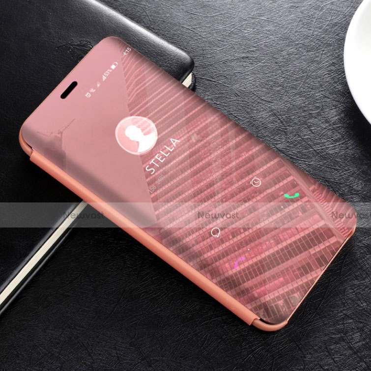 Leather Case Stands Flip Mirror Cover Holder L02 for Huawei Mate 20 Lite Rose Gold