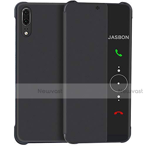 Leather Case Stands Flip Mirror Cover Holder L02 for Huawei P20 Black
