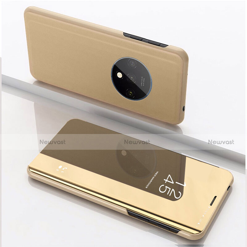 Leather Case Stands Flip Mirror Cover Holder L02 for OnePlus 7T Gold