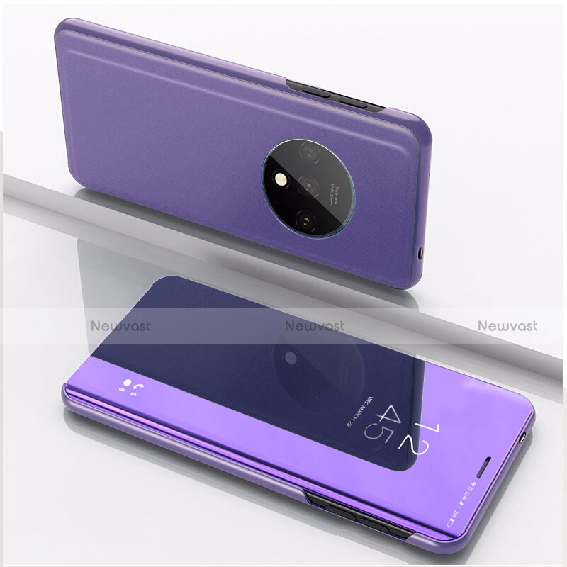 Leather Case Stands Flip Mirror Cover Holder L02 for OnePlus 7T Purple