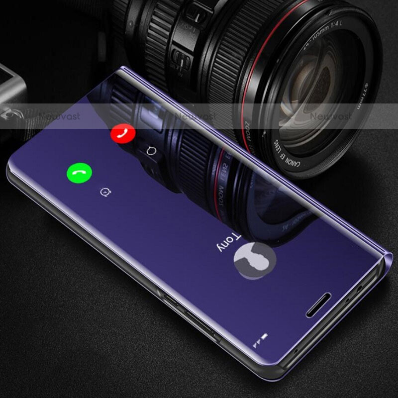 Leather Case Stands Flip Mirror Cover Holder L02 for Oppo F19 Pro Purple
