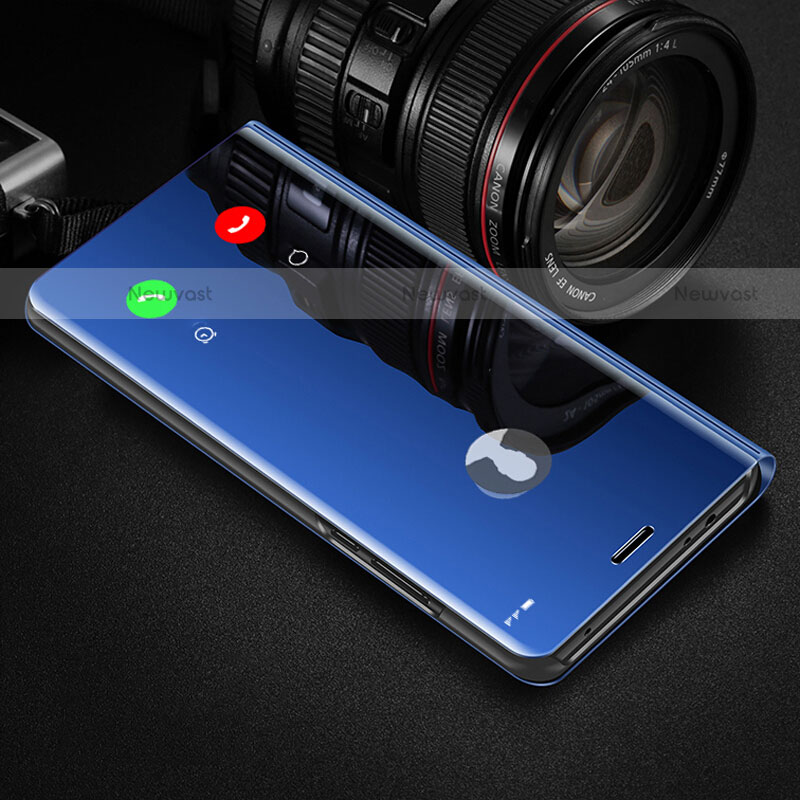 Leather Case Stands Flip Mirror Cover Holder L02 for Oppo Reno4 Z 5G Blue
