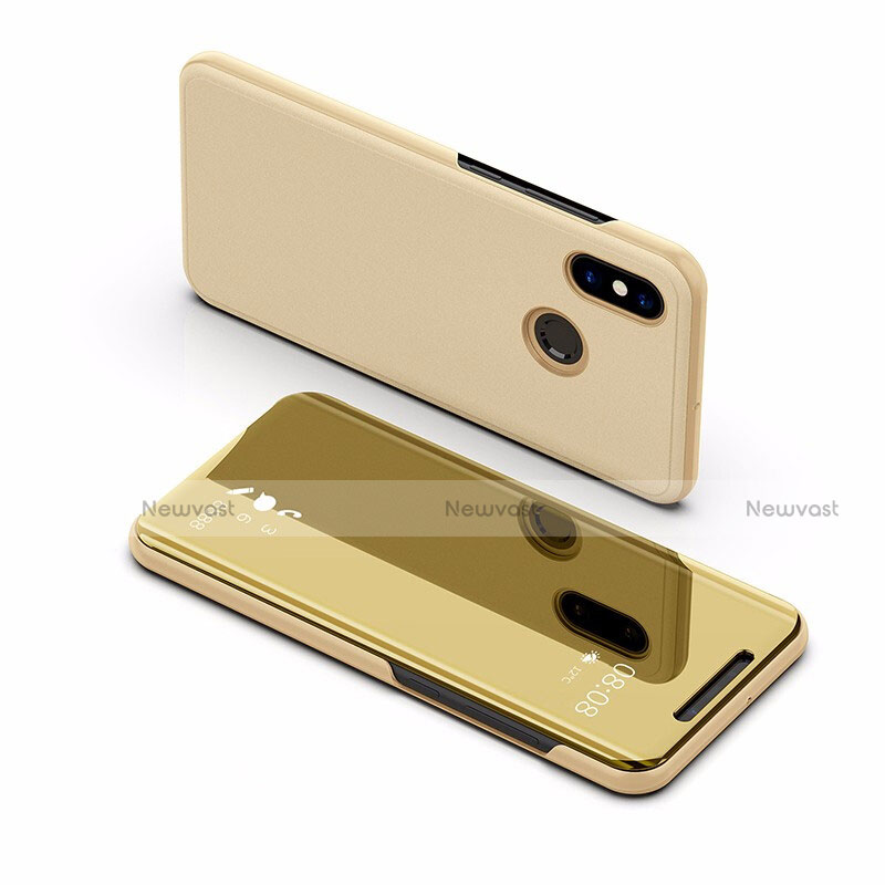 Leather Case Stands Flip Mirror Cover Holder L02 for Xiaomi Mi Max 3 Gold