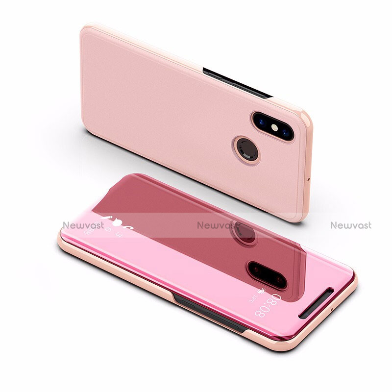 Leather Case Stands Flip Mirror Cover Holder L02 for Xiaomi Mi Max 3 Rose Gold