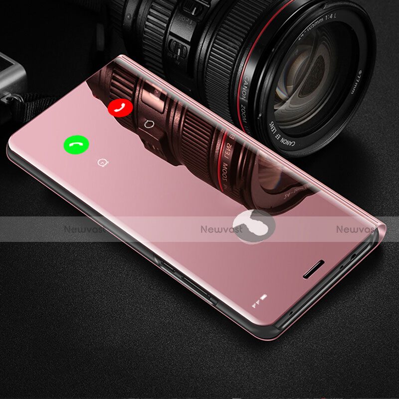Leather Case Stands Flip Mirror Cover Holder L02 for Xiaomi Redmi 10X 5G Rose Gold