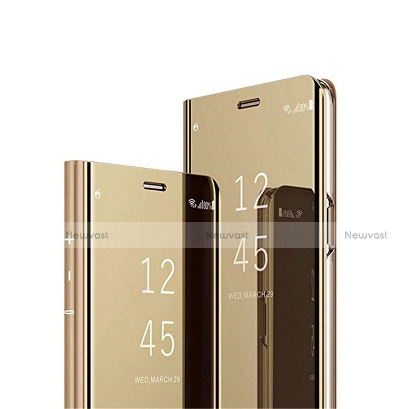 Leather Case Stands Flip Mirror Cover Holder L02 for Xiaomi Redmi 9 Prime India Gold