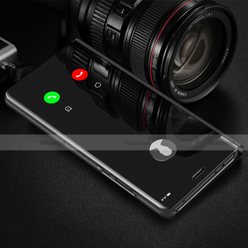 Leather Case Stands Flip Mirror Cover Holder L02 for Xiaomi Redmi Note 9 Black