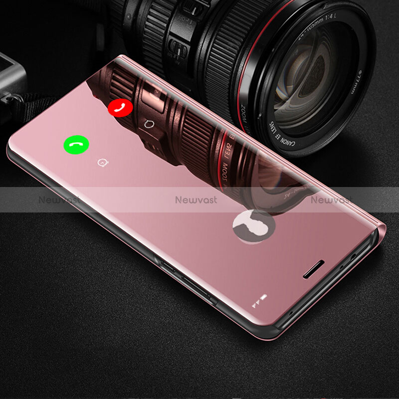 Leather Case Stands Flip Mirror Cover Holder L03 for Oppo Reno6 Pro 5G Rose Gold