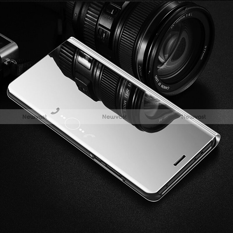 Leather Case Stands Flip Mirror Cover Holder L03 for Oppo Reno6 Pro 5G Silver