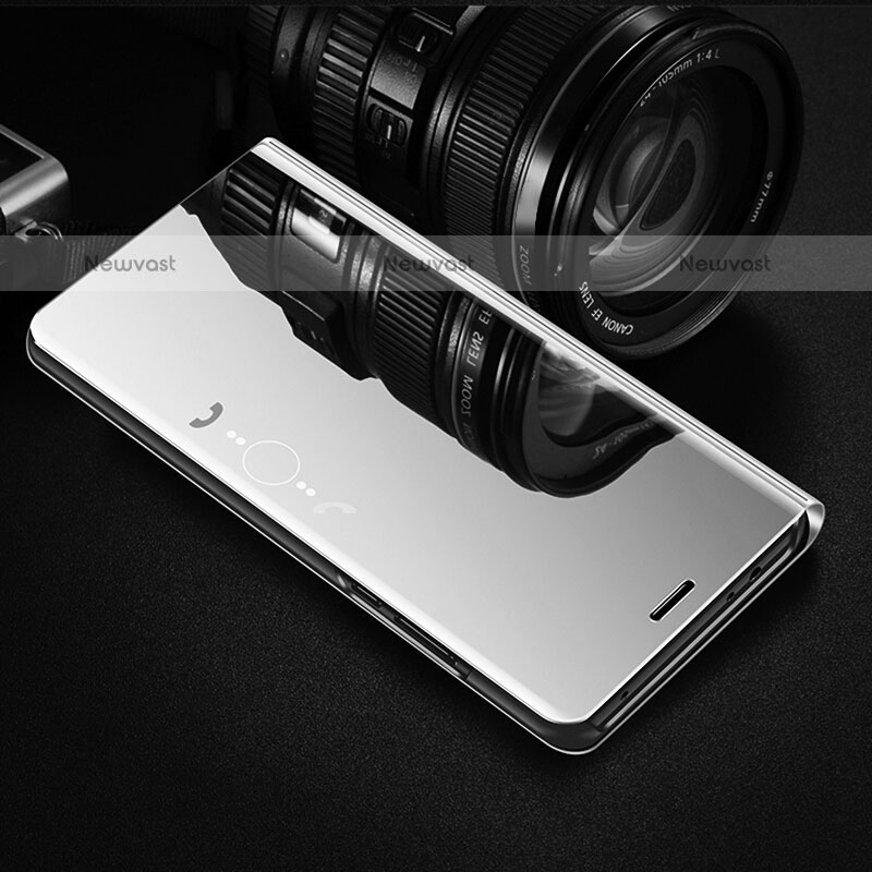 Leather Case Stands Flip Mirror Cover Holder L03 for Oppo Reno9 Pro+ Plus 5G Silver