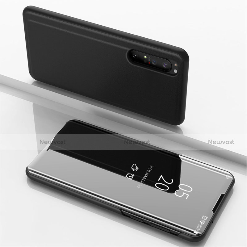 Leather Case Stands Flip Mirror Cover Holder L03 for Sony Xperia 1 II Black