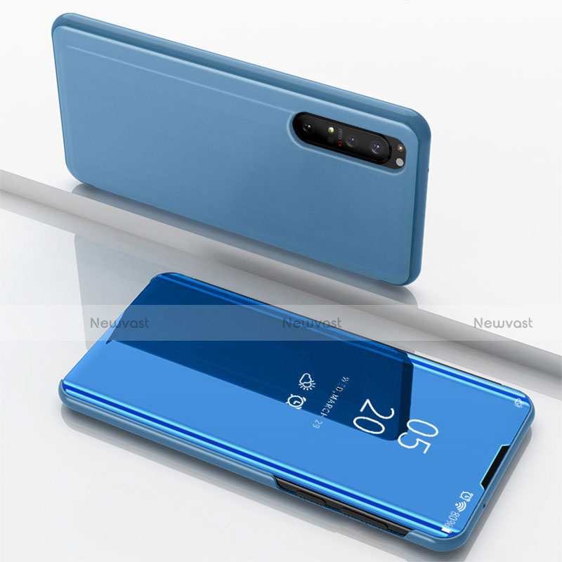 Leather Case Stands Flip Mirror Cover Holder L03 for Sony Xperia 1 II Blue