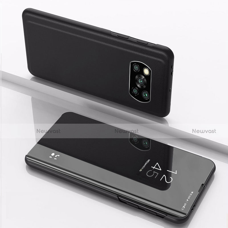 Leather Case Stands Flip Mirror Cover Holder L03 for Xiaomi Poco X3 Black