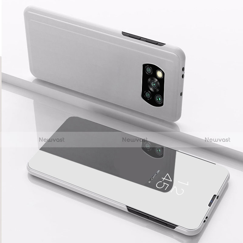 Leather Case Stands Flip Mirror Cover Holder L03 for Xiaomi Poco X3 Pro Silver
