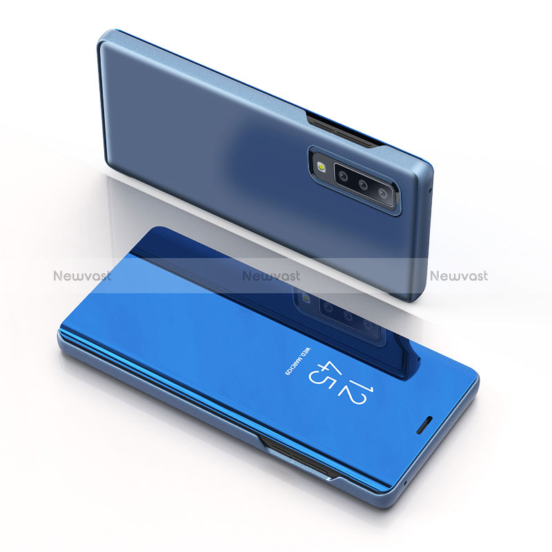 Leather Case Stands Flip Mirror Cover Holder L04 for Samsung Galaxy A7 (2018) A750 Blue
