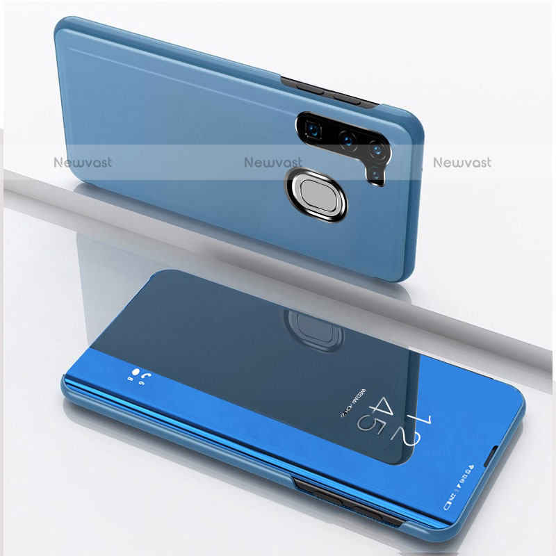 Leather Case Stands Flip Mirror Cover Holder L04 for Samsung Galaxy M11 Blue