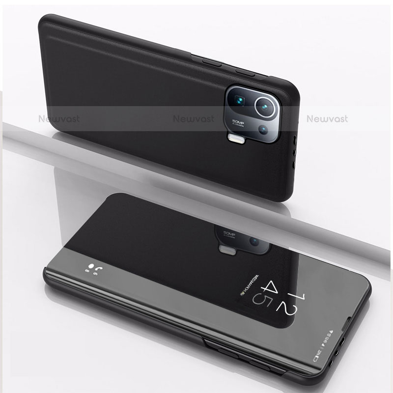 Leather Case Stands Flip Mirror Cover Holder L04 for Xiaomi Mi 11 Pro 5G Black
