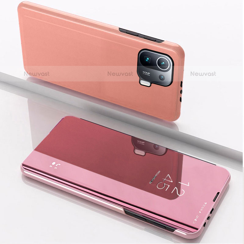 Leather Case Stands Flip Mirror Cover Holder L04 for Xiaomi Mi 11 Pro 5G Rose Gold