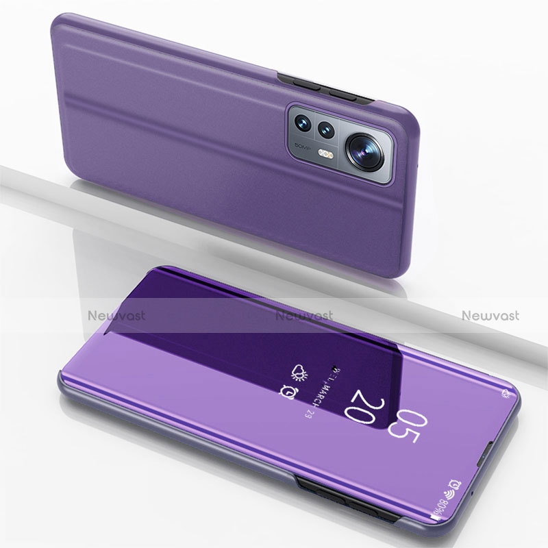 Leather Case Stands Flip Mirror Cover Holder L04 for Xiaomi Mi 12 5G Clove Purple