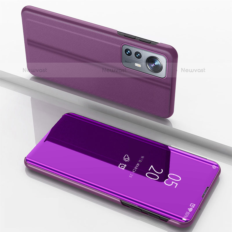 Leather Case Stands Flip Mirror Cover Holder L04 for Xiaomi Mi 12 Pro 5G Purple