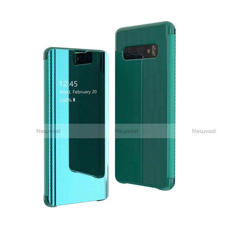 Leather Case Stands Flip Mirror Cover Holder L05 for Samsung Galaxy S10 5G Green