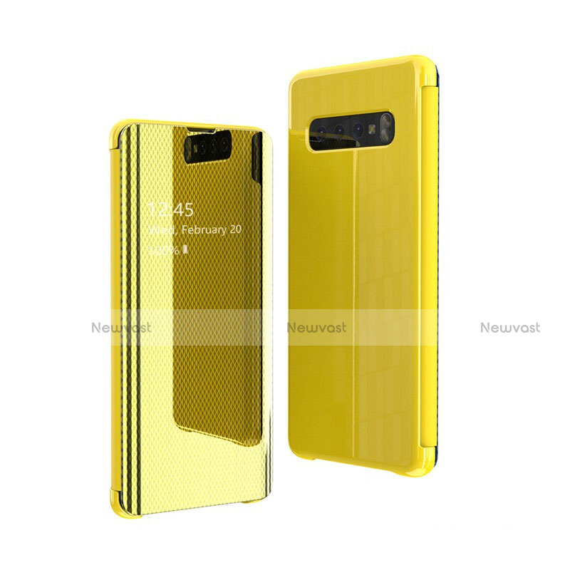 Leather Case Stands Flip Mirror Cover Holder L05 for Samsung Galaxy S10 5G Yellow