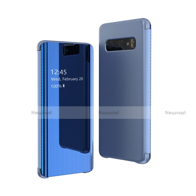 Leather Case Stands Flip Mirror Cover Holder L05 for Samsung Galaxy S10 Blue