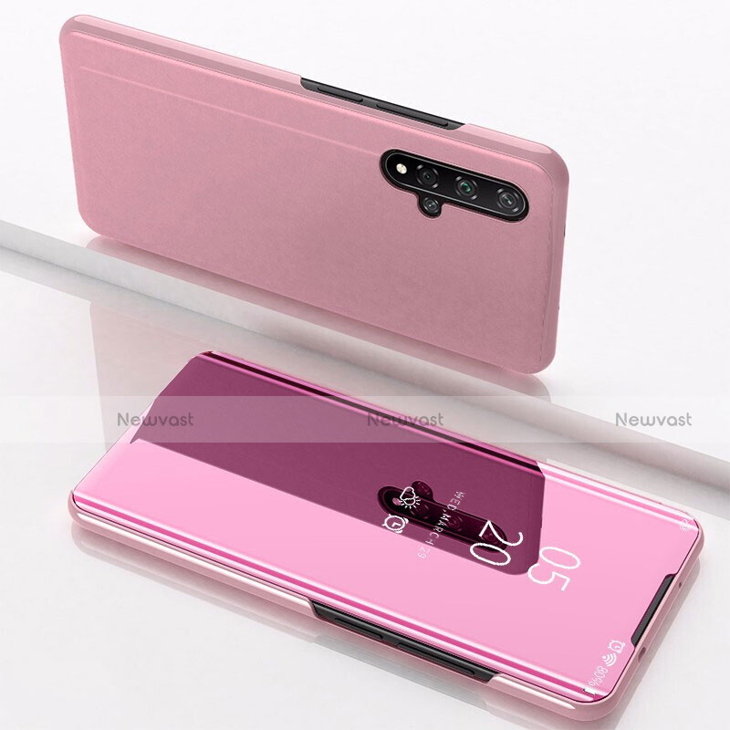 Leather Case Stands Flip Mirror Cover Holder M01 for Huawei Nova 5T Pink