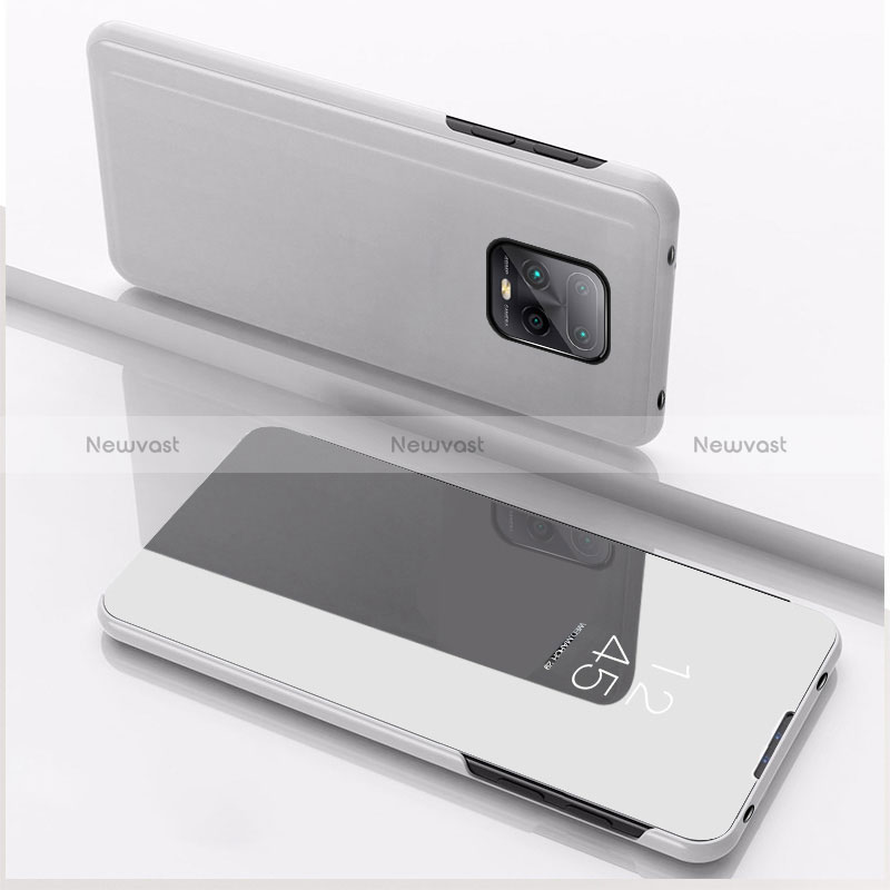Leather Case Stands Flip Mirror Cover Holder QH1 for Xiaomi Redmi 10X 5G Silver
