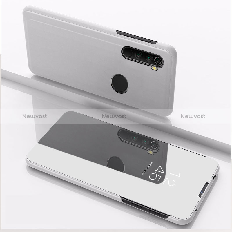 Leather Case Stands Flip Mirror Cover Holder QH1 for Xiaomi Redmi Note 8 (2021) Silver