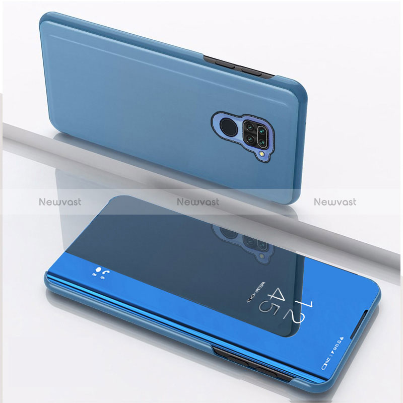 Leather Case Stands Flip Mirror Cover Holder QH1 for Xiaomi Redmi Note 9 Blue