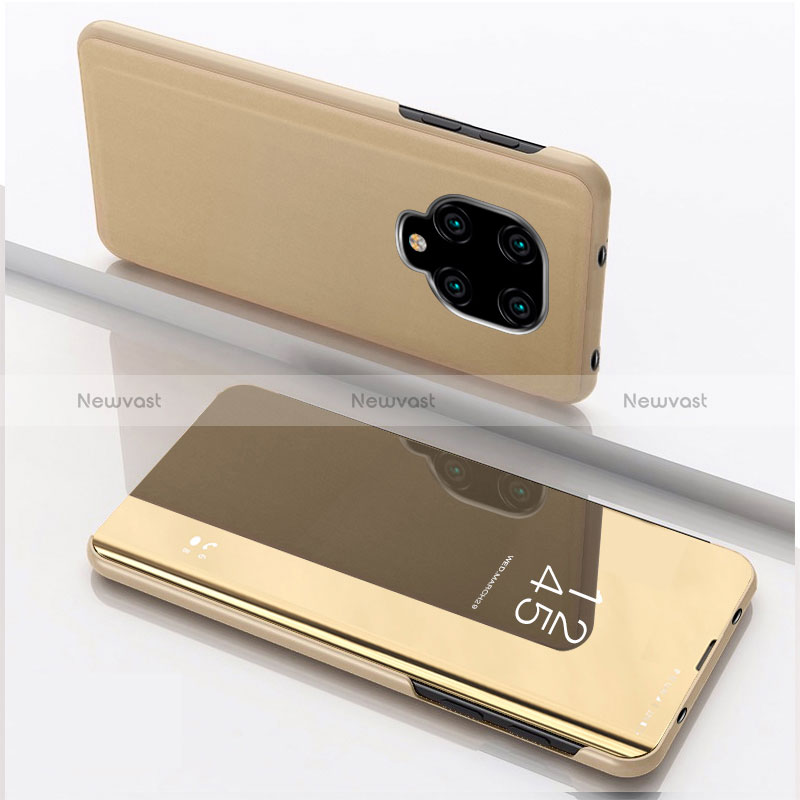 Leather Case Stands Flip Mirror Cover Holder QH1 for Xiaomi Redmi Note 9 Pro Max Gold