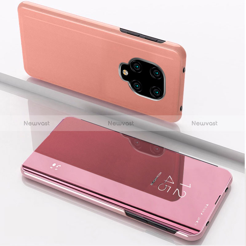 Leather Case Stands Flip Mirror Cover Holder QH1 for Xiaomi Redmi Note 9 Pro Rose Gold