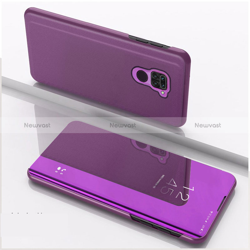 Leather Case Stands Flip Mirror Cover Holder QH1 for Xiaomi Redmi Note 9 Purple