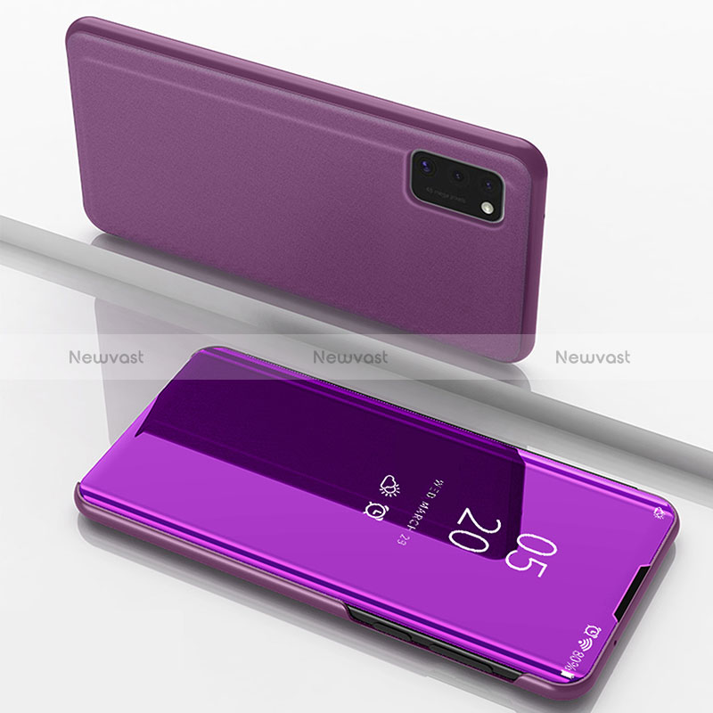 Leather Case Stands Flip Mirror Cover Holder ZL1 for Samsung Galaxy A41 Clove Purple