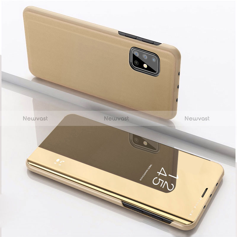 Leather Case Stands Flip Mirror Cover Holder ZL1 for Samsung Galaxy A51 5G Gold