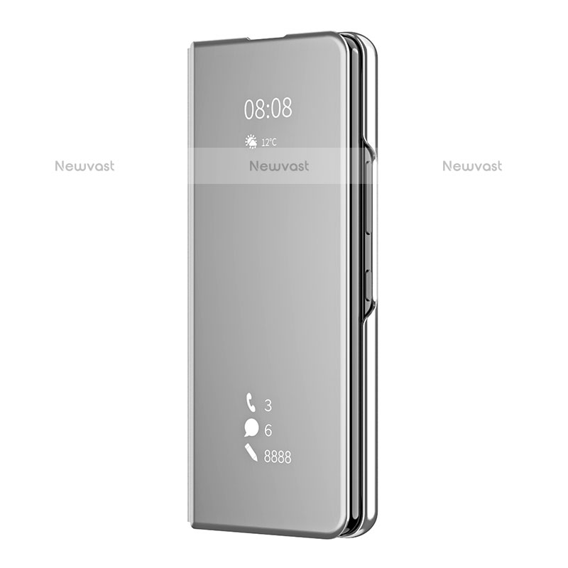 Leather Case Stands Flip Mirror Cover Holder ZL2 for Samsung Galaxy Z Fold3 5G Silver